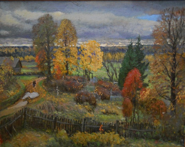 Орлов Б.В. Осенний пейзаж с кладбищем. 1987-88, х.м.